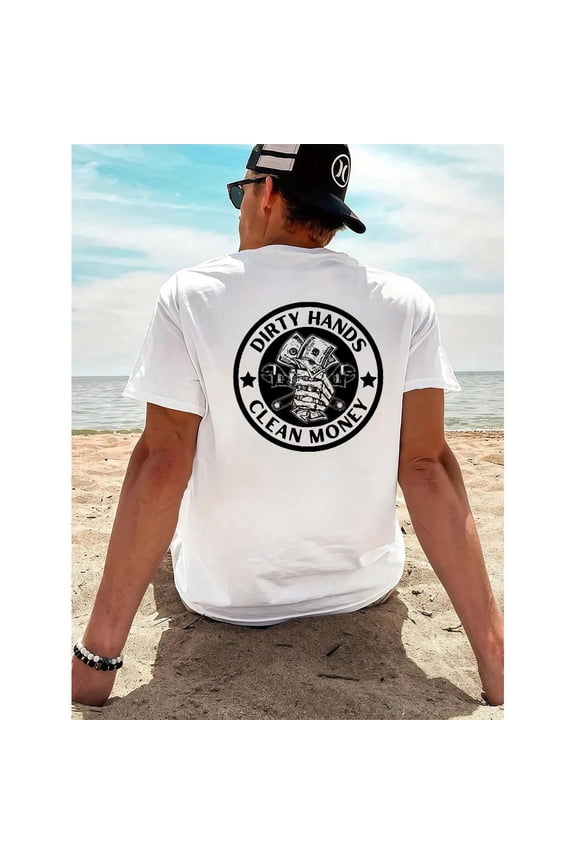 Fashion Graphic Tee,Tops Has"Dirty Hands Clean Money"Letter Print,Casual Round Neck Regular Fit T-shirts, Size(S-5XL)