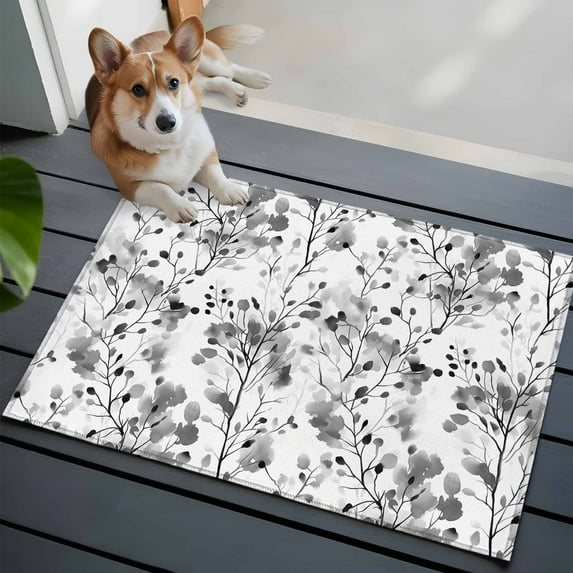 Vintage Gray 2x3 Area Rugs for Living Room, Wildflowers Leaves Abstract Botanical Branch Non Slip Floor Mat Washable Low-Profile Indoor Carpet for Bedroom, Dining Room, Bathroom