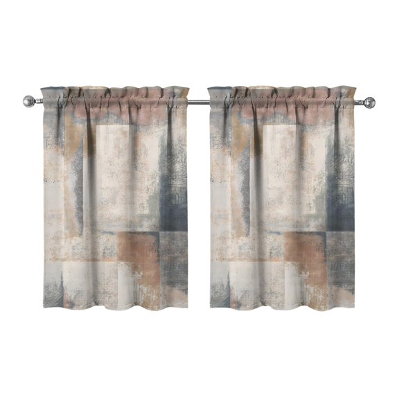 Vintage Gray Abstract Oil Painting Tier Cafe Curtains for Bathroom Living RV Rod Pocket Window Drapes 36 Inch 2 Panels Set 28"x36" 2 Panels Window Treatment Tiers