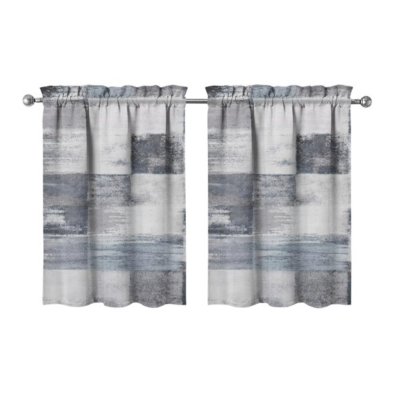 Vintage Gray Abstract Oil Painting Tier Cafe Curtains for Bathroom Living RV Rod Pocket Window Drapes 36 Inch 2 Panels Set 28"x36" 2 Panels Window Treatment Tiers