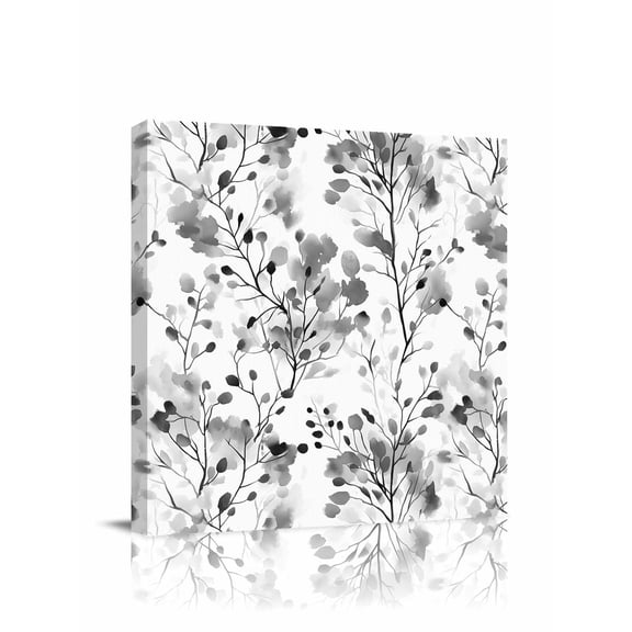 Vintage Gray Canvas Wall Art, Wildflowers Leaves Abstract Botanical Branch Framed Wall Decor Modern Artwork Prints Painting for Living Room, Bedroom, Kitchen & Cafe Decor 8x8 Inch