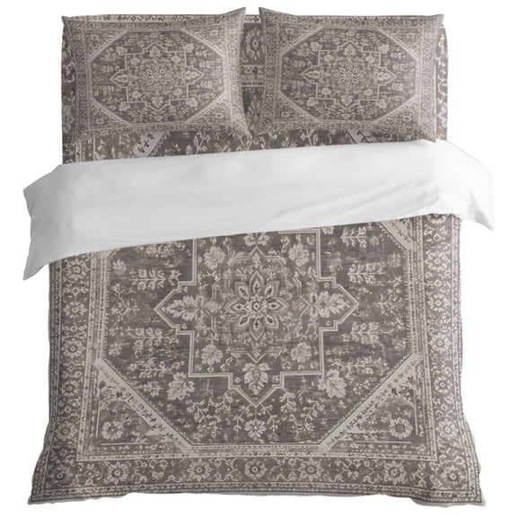 Vintage Gray Floral Pattern King Size Bed Set,Rustic Flower Oriental Art Bedding for All Seasons,4 Pcs Bed Set with 1 Quiltcover (104"x90"),1 Sheet (108"x98"),2 Pillowcases (20"x36")