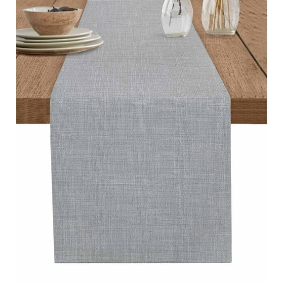 Vintage Gray Short Table Runners 48 Inches, Cotton Linen Fabric Table Runner Dresser Scarf, Farmhouse Retro Beige Solid Color Tablerunner for Party/Kitchen/Dinner/Wedding Decor 13''x48''