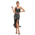 thumbnail image 1 of Vintage Great Gatsby Party Flapper Dress Sleeveless Sequins Tassel Dresses Cocktail Prom Size XS-3XL Long Skirt,Black And gold,XS, 1 of 9