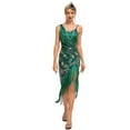 thumbnail image 1 of Vintage Great Gatsby Party Flapper Dress Sleeveless Sequins Tassel Dresses Cocktail Prom Size XS-3XL Long Skirt,Green,XXXL, 1 of 9