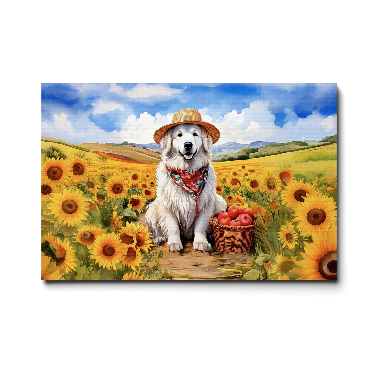Vintage Great Pyrenees Says Hello Mother's Day Summer Sunflower Field