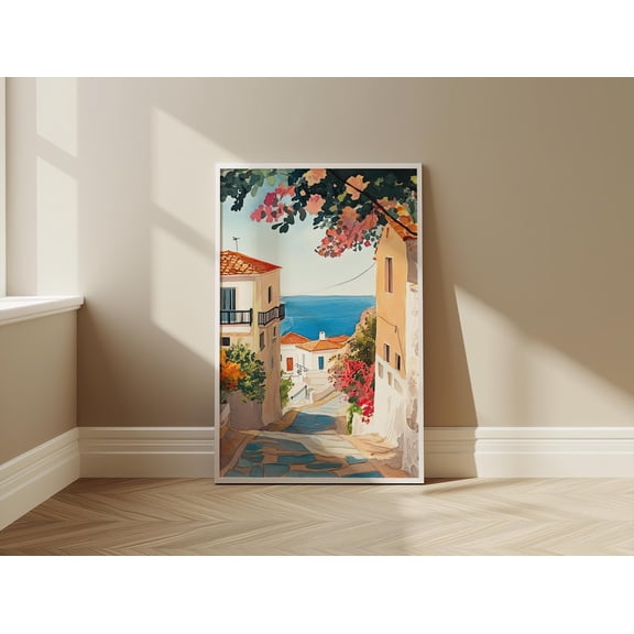 Vintage Greece Poster Greek Landscape Wall Art Mediterranean Home Decor Travel Poster, Unframed Size 16x24