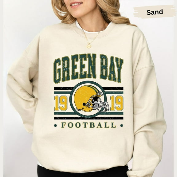Vintage Green Bay Unisex Sweatshirt, Green Bay Football Gift For Him, Retro Green Bay Football Sweater,Sand Color,Size XL