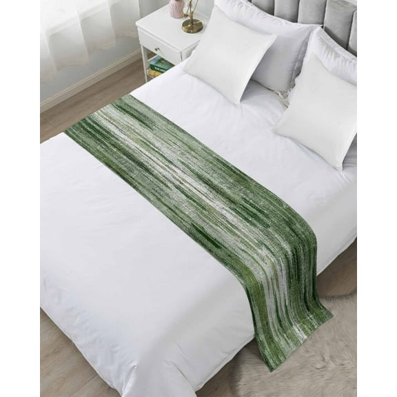 Vintage Green Bed Runner for King Size Bed, Modern Geometric Abstract Art Bedspread Protector Slipcover Bed Scarf for Foot Bed Runners & Scarves for Bedroom Hotel Wedding Room 102x20 Inches