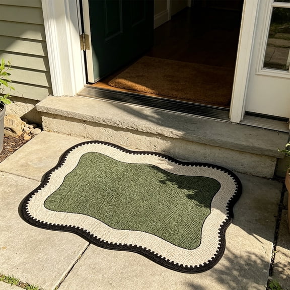 Vintage Green & Black Scalloped Bathroom Rug, Quick-Drying Magic Bath Mat Absorbent Non-Slip Bathroom Rug Floor Rugs, Area Rugs for Bathtub Kitchen Laundry Room Entryway