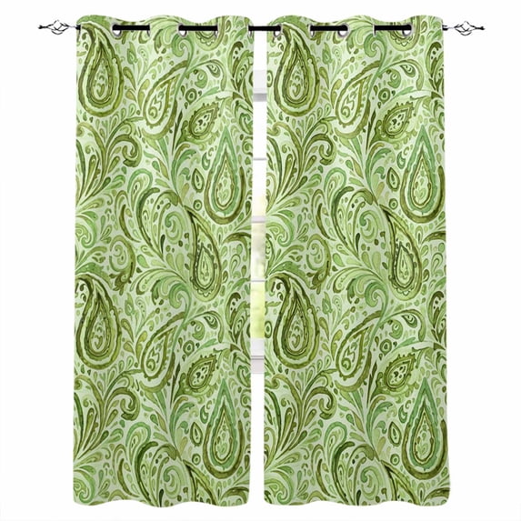 Vintage Green Blackout Curtains for Bedroom/Living Room, Thermal Insulated Kitchen Curtains, Retro Botanical Abstract Art Grommet Darkening Window Treatment Drapes 52"x72"x2