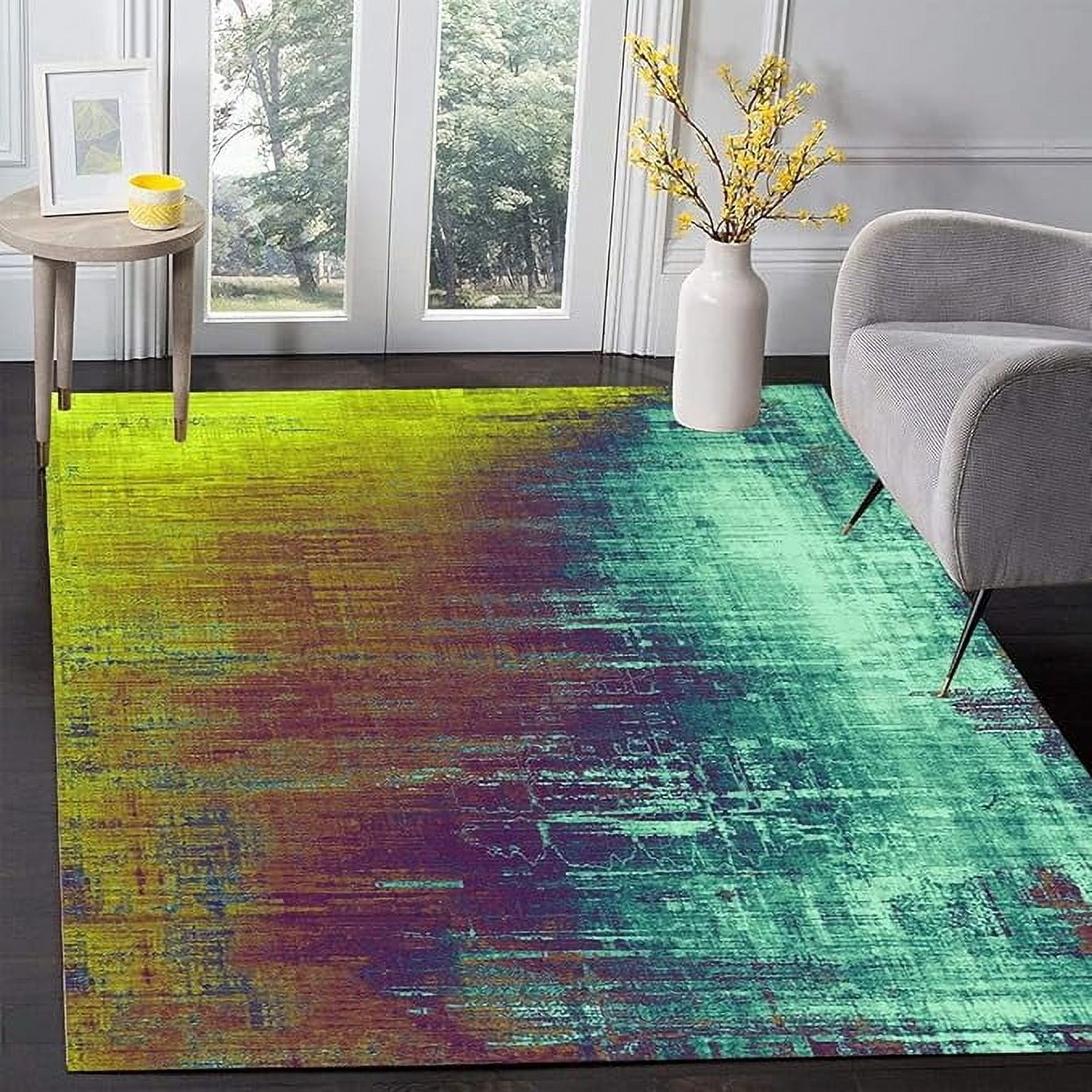 Vintage Green Blue Abstract Modern Area Rug Retro Art Decor Home Carpet ...