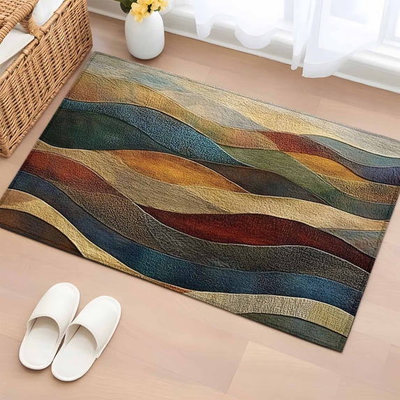 Vintage Green Blue Bathroom Rug Washable 2x3 Entryway Rug Non Slip Farmhouse Retro Art Front Door Mat Low Pile Indoor Doormat Throw Floor Carpet for Kitchen Bedroom Entrance