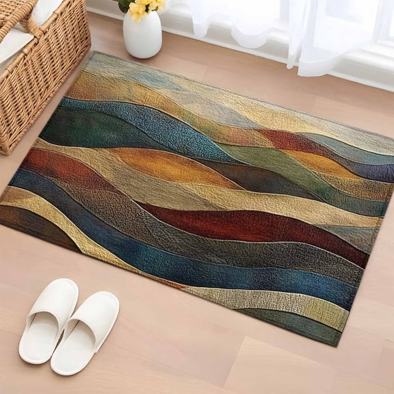 Vintage Green Blue Bathroom Rug Washable 2x3 Entryway Rug Non Slip Farmhouse Retro Art Front Door Mat Low Pile Indoor Doormat Throw Floor Carpet for Kitchen Bedroom Entrance