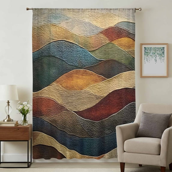 Vintage Green Blue Sheer Curtains 45 Inches Long, Farmhouse Retro Art Light Filering Curtains, Breathable Simi Curtain Privacy Drapes for Kitchen Bathroom Lightweight Small Window Treatment
