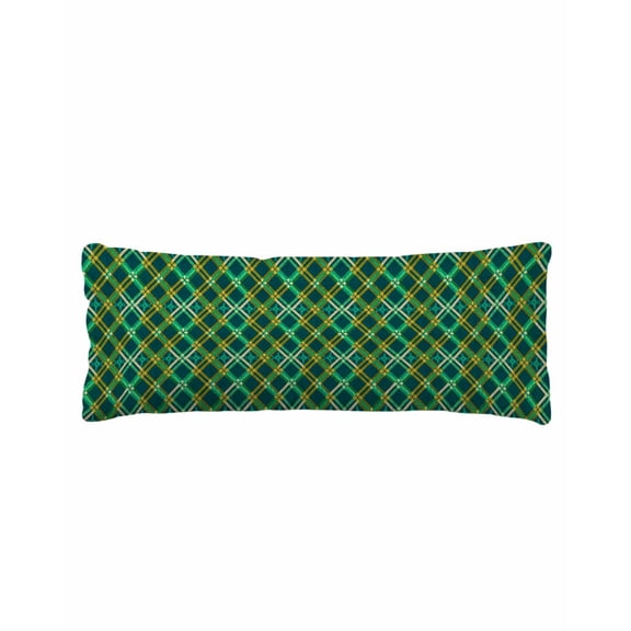 Vintage Green Check Body Pillow Cover 20 x 54 Inch Decorative Pillow Cover Geometric Tartan Plaid Ethnic Lumbar Pillowcase Seasonal Rectangle Cushion Case for Couch Sofa Bed Living Room