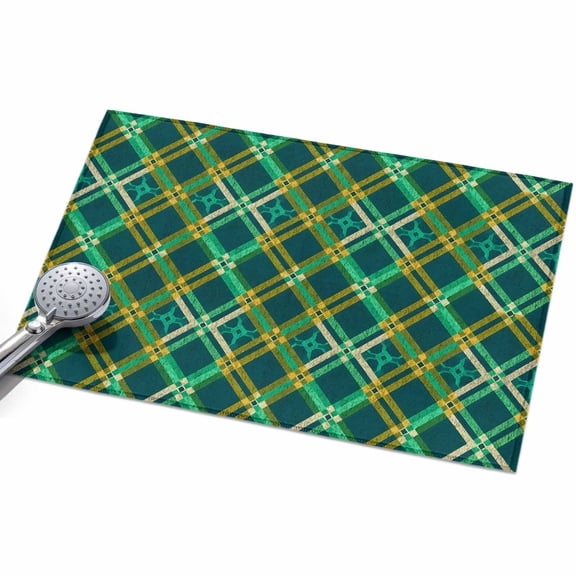 Vintage Green Check Entryway Rug 2x3ft Washable Non Slip Bathroom Rug Low Pile Indoor Floor Front Door Mat Geometric Tartan Plaid Ethnic Rectangle Area Rugs Carpet for Kitchen Office Dining Room Home