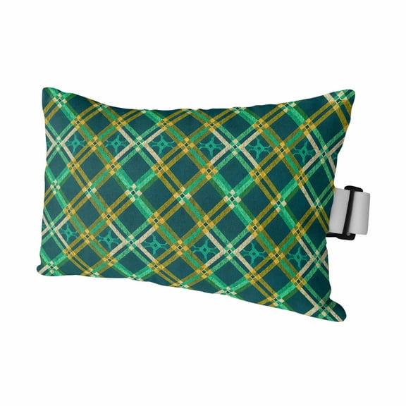 Vintage Green Check Outdoor Pillows for Chaise Lounge Chair Waterproof Lumbar Pillows with Insert&Adjustable Elastic Strap Beach Headrest Pillow Geometric Tartan Plaid Ethnic Pool Pillow 11"x16"