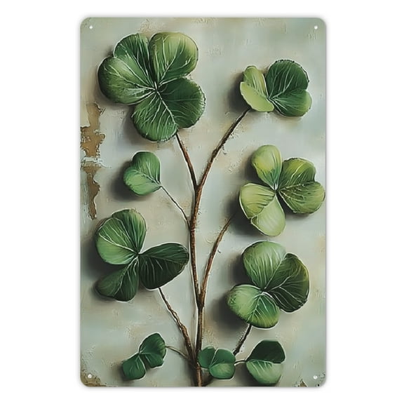 Vintage Green Clover Metal Wall Art - 8x12 St. Patrick's Day Decor with Rustic Textured Finish, Easy-to-Install with Pre-Drilled Holes - Ideal for Home, Kitchen, Cafe, Bar, Garage Store