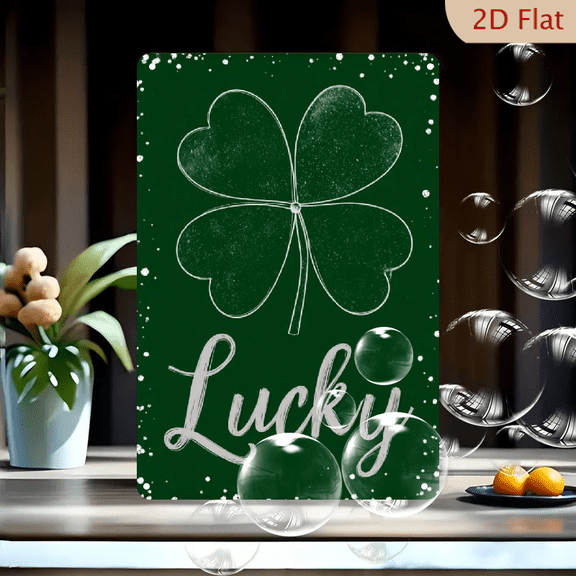 Vintage Green Clover Metal Wall Art - St Patrick's Day Decor Sign with Lucky Design, Frameless Tin Garden Home Holiday Decoration, Outdoor Decor