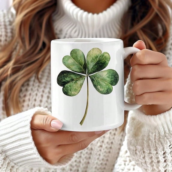 Vintage Green Clover Mug, St_ Patty's Day, Clover Mug, Shamrock Mug, Spring Tea Cup, Ceramic Coffee Mug