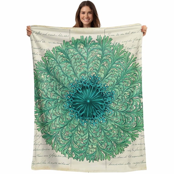Vintage Green Floral Blanket Soft Cozy Warm Throw Blanket for Couch, Plush Fuzzy Flannel Fleece Blankets for Sofa, Retro Abstract Art Bed Blankets Lightweight Gifts for Women, 50"x80"