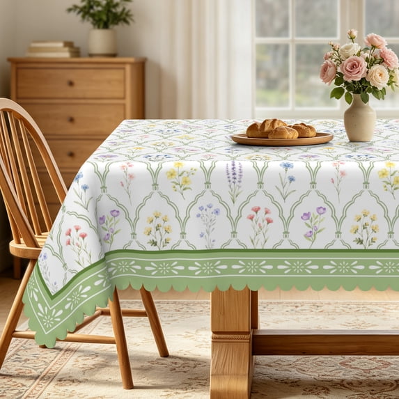 Vintage Green Floral Rectangle Tablecloth,Stain Resistant Waterproof Table Cover for Rustic Home Kitchen Decor,60x70 Inch