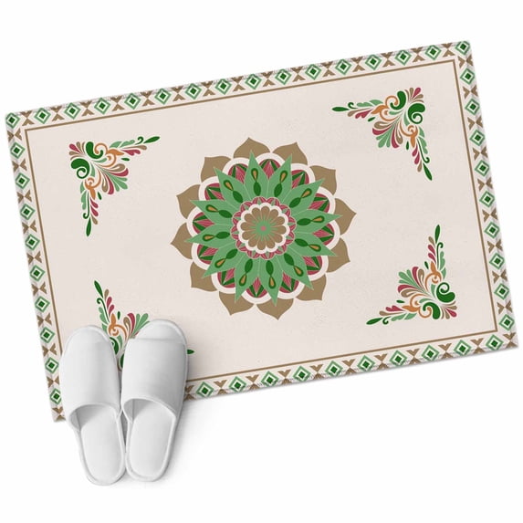 Vintage Green Floral Washable Area Rug 2 x 3 ft Country Retro Exotic Geometric Abstract Flower , Soft Non Slip Rugs Stain Repellent Indoor Felt Carpet for Living Dining Room Bedroom Home Office