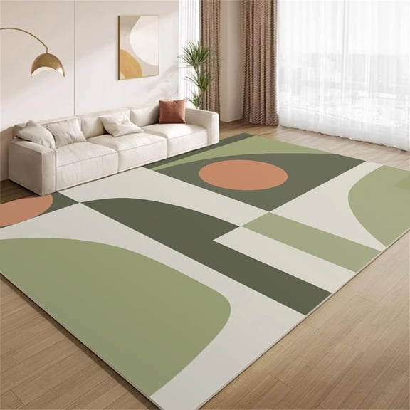 Vintage Green Geometric Area Rugs, Funky Multicolor Print Carpet, Soft Washable Non Slip Low Pile Rug for Living Room Bedroom Entry Floor Mat 5x8ft