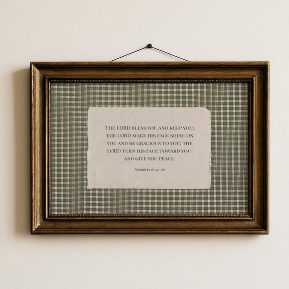 Vintage Green Gingham Christian Wall Art The Blessing Striped Bible Verse Rustic Home Decor, Unframed Paper Poster 8x10in
