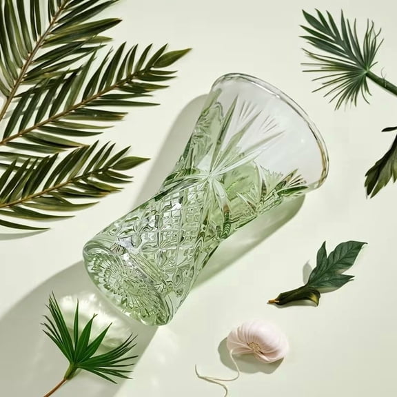 Vintage Green Glass Vase - Small Embossed Flower Holder for Decor