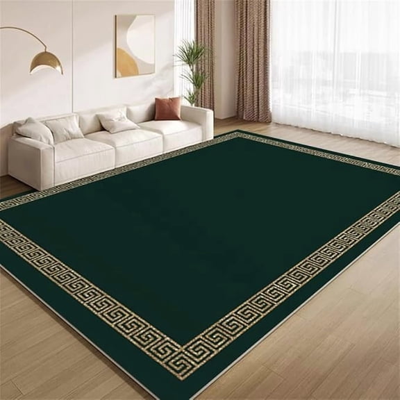 Vintage Green Gold Area Rug Greek Golden Border Rugs Non Slip Non Shedding Print Washable Floor Carpet for Living Room Bedroom Kids Room Office Study Foyer Hallway 4 x 5ft
