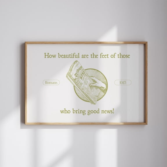 Vintage Green Good News Newspaper Aesthetic Romans Christian Wall Art, Modern Bible Verse Christian Artwork, Trendy Newspaper Headline art Unframed Paper Print