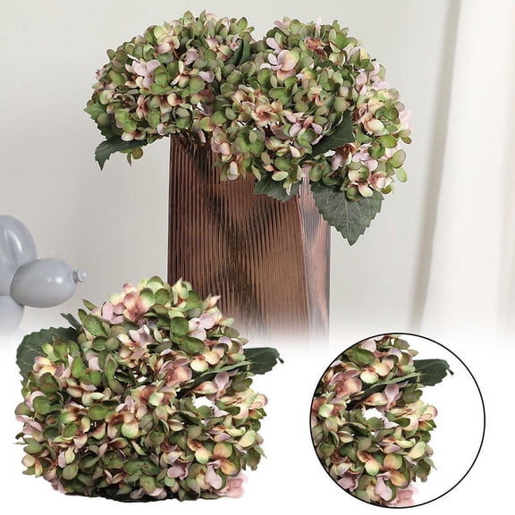 Vintage Green Hydrangea Silk Bouquet – Full Artificial Flower Arrangement for Bridal & Boho Decor (Plastic)