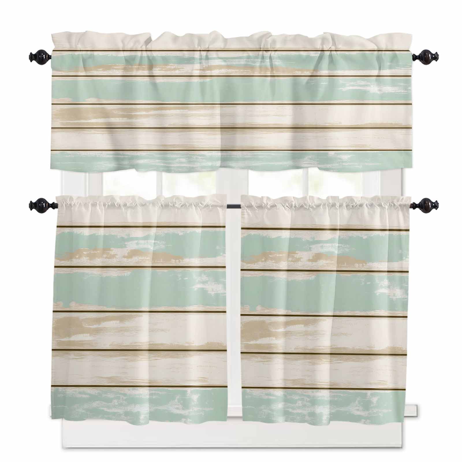 Vintage Green Kitchen Curtains Set for Windows 3 Pieces,36 Inch Length ...
