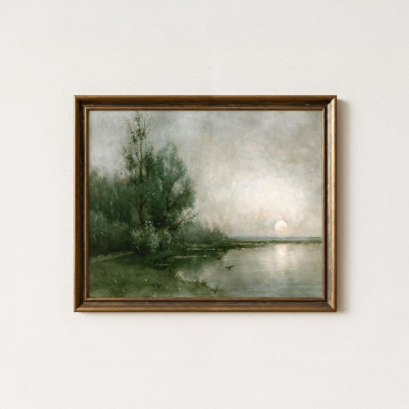 Vintage Green Landscape Misty Marsh Wall Art Gallery Wall Decor