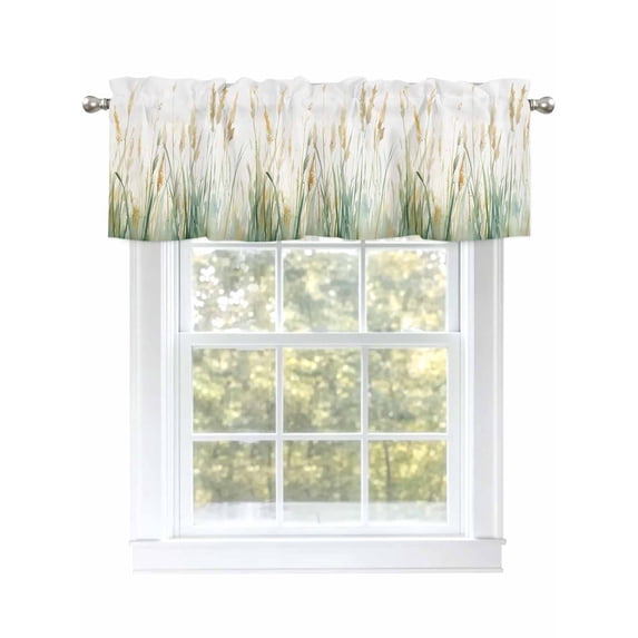 Vintage Green Leaf Curtain Valances for Windows, Spring Country Watercolor Plant Kitchen Valance Window Treatment, Light Filtering Block Curtains for Bathroom/Bedroom/Living Room 42'' x 12''