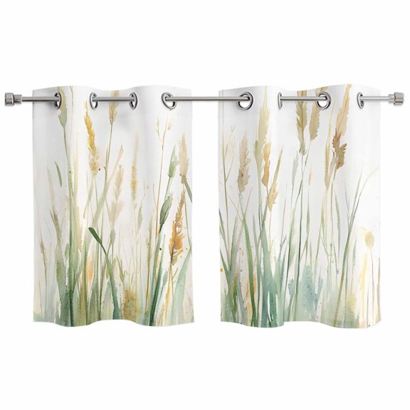 Vintage Green Leaf Kitchen Curtains Small Short 39 Inch Length, Spring Country Watercolor Plant Grommet Top Bedroom Living Room Curtains, Light Filtering Cafe Curtain Drapes 2 Panels Set 55''x39''