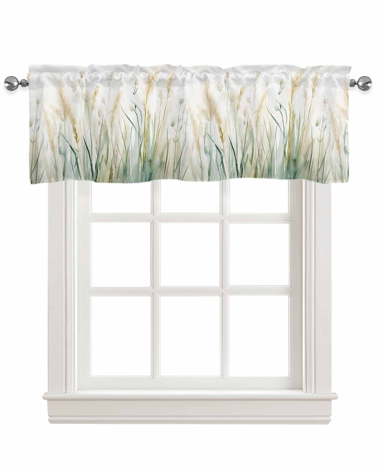 Vintage Green Leaf Kitchen Valances for Windows Farmhouse Linen Window Valance Curtain for Living Room Window Treatment Spring Country Retro Botanical Valance Rod Pocket Topper Drape, 60 x 18 Inch