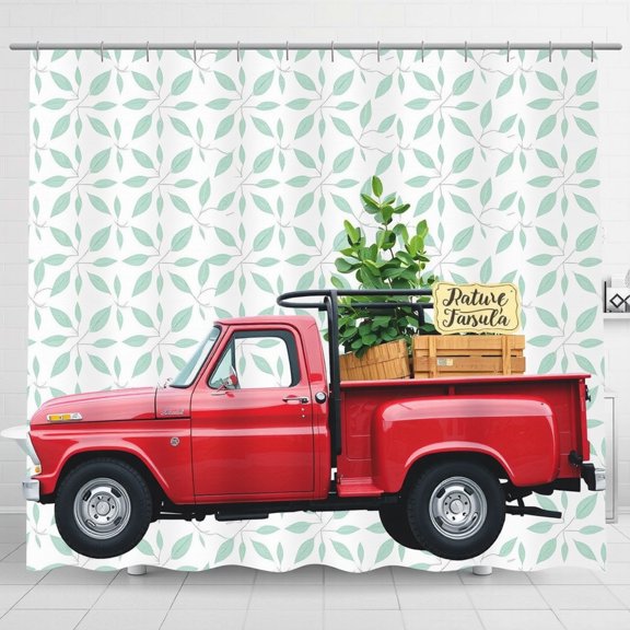 Vintage Green Leaf Pattern Shower Curtain - Nature Inspired Decor