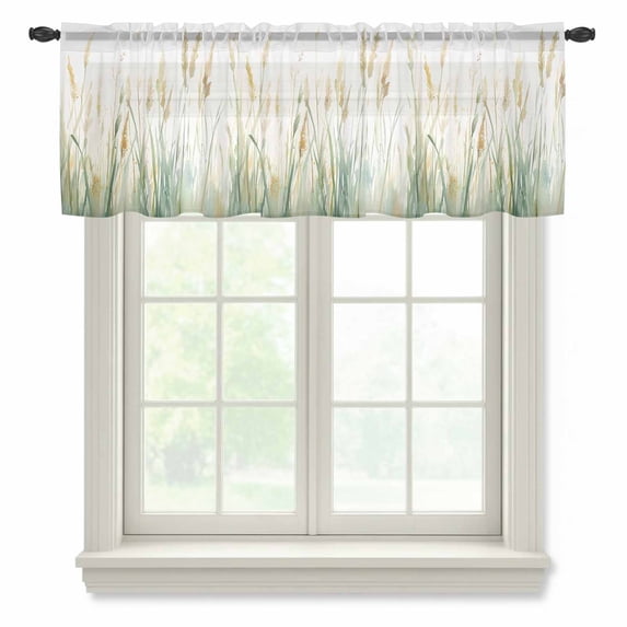 Vintage Green Leaf Valance Curtains for Kitchen/Living Room/Bathroom/Bedroom Window, Rod Pocket Small Topper Half Short Window Curtains Voile Sheer Scarf, Spring Country Watercolor Plant 54"x18"