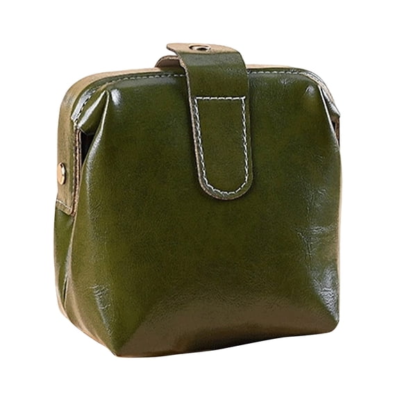 Vintage Green Leather Makeup Pouch, Small Cosmetic Bag, Travel Jewelry Organizer, Snap Closure Wristlet Purse for Women, Retro Mini Storage Bag for Cosmetics, Lipsticks, Coins