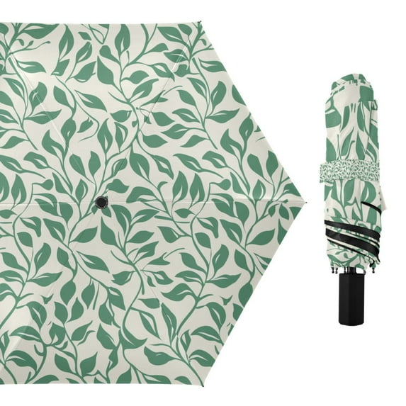 Vintage Green Leaves Compact Sun Umbrella Windproof Travel Umbrellas for Rain Strong Portable UV Protection