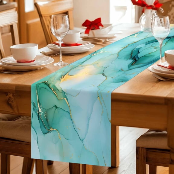 Vintage Green Marble Gold Line Table Runner 36 Inches Long,Kitchen Dining Tablerunners Modern Abstract Color Art Linen Table Runners Dresser Scarves for Home Dinner Wedding Holiday Party Decor