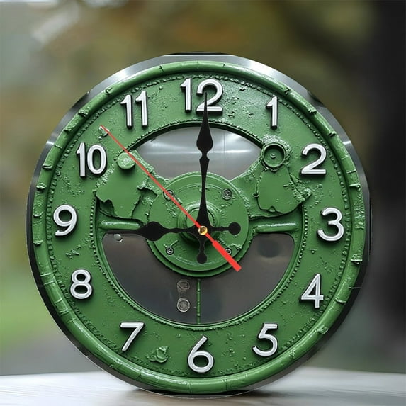 Vintage Green Metal Wall Clock Industrial Style Home Decor 10-Inch Silent Wooden Wall Clock, Battery Operated (AA Batteries Not Included), Artistic Home Decor
