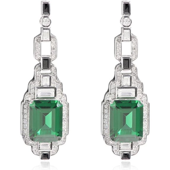 Vintage Green Nano Emerald Earrings for Women Dainty Green Dangle Earrings 925 Sterling Silver Simulated Diamond Drop Earrings Emerald Cut CZ Long Earrings for Women Elegant