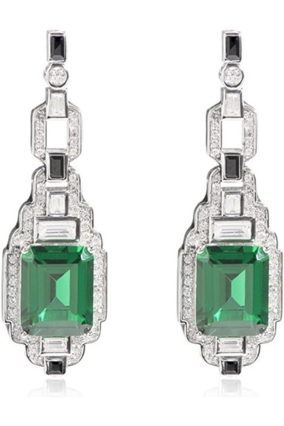 Vintage Green Nano Emerald Earrings for Women Dainty Green Dangle Earrings 925 Sterling Silver Simulated Diamond Drop Earrings Emerald Cut CZ Long Earrings for Women Elegant