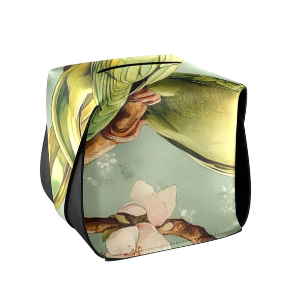 Vintage Green Parrot Tissue Box Cover Leather Square Rectangle Tissue Box Holder for Bathroom Living Room Desk Office Decor