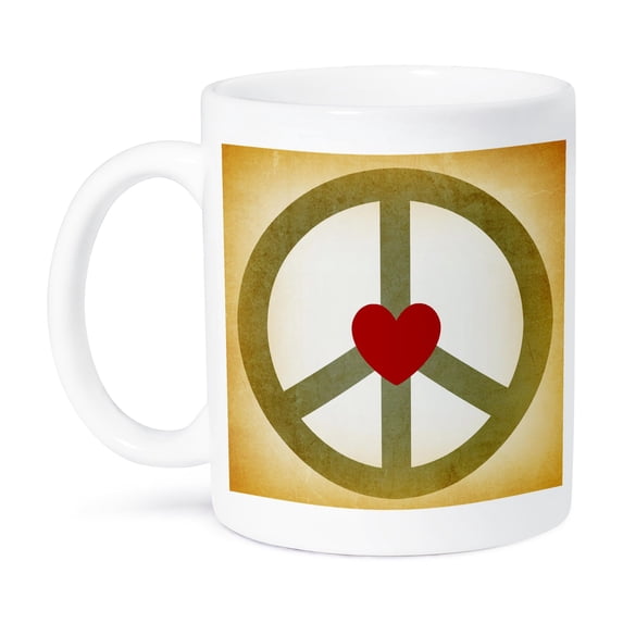 Vintage Green Peace Sign With Heart- Inspirational Art, 15oz Mug