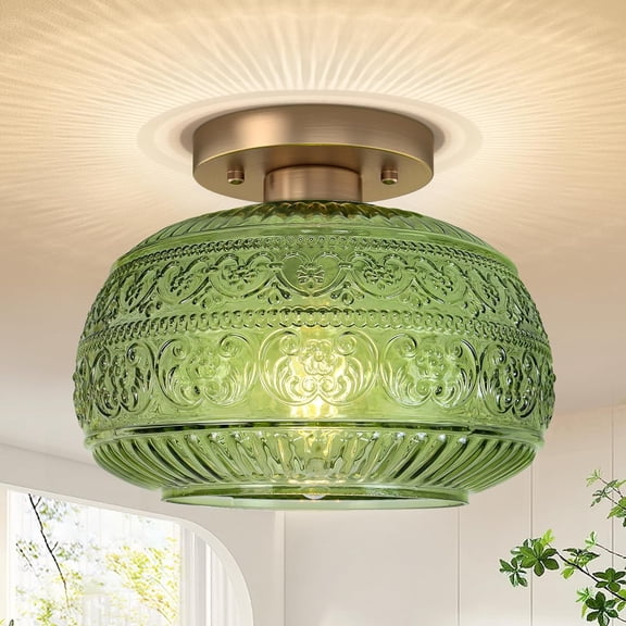 Vintage Green Semi Flush Mount Ceiling Light for Hallway Kitchen Bedroom